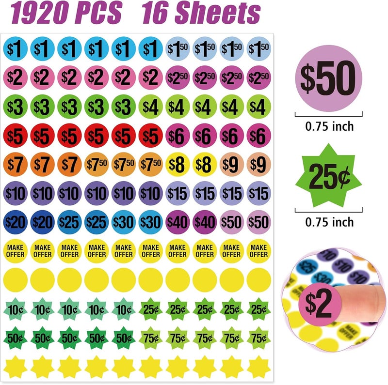 TRYXN Removable Pricemarker Labels, 1920 Pre-Priced Pricing Stickers Include Custom Tags，Ideal for flea Markets, Yard/Garage Sales（0.75inch） - Image 3